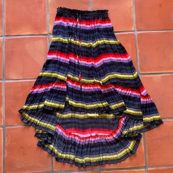 Free People High-Low Maxi Skirt MultiColor Accordion Elastic Waist - Picture 8 of 8